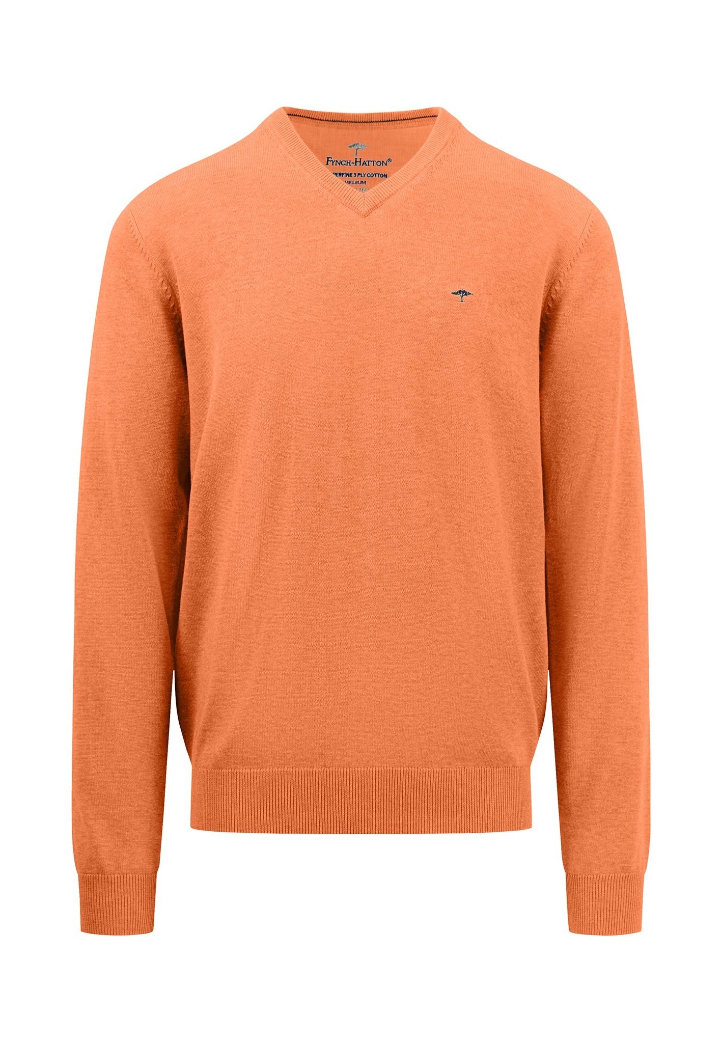Fynch Hatton Classic V-Neck Cotton Sweater Papaya