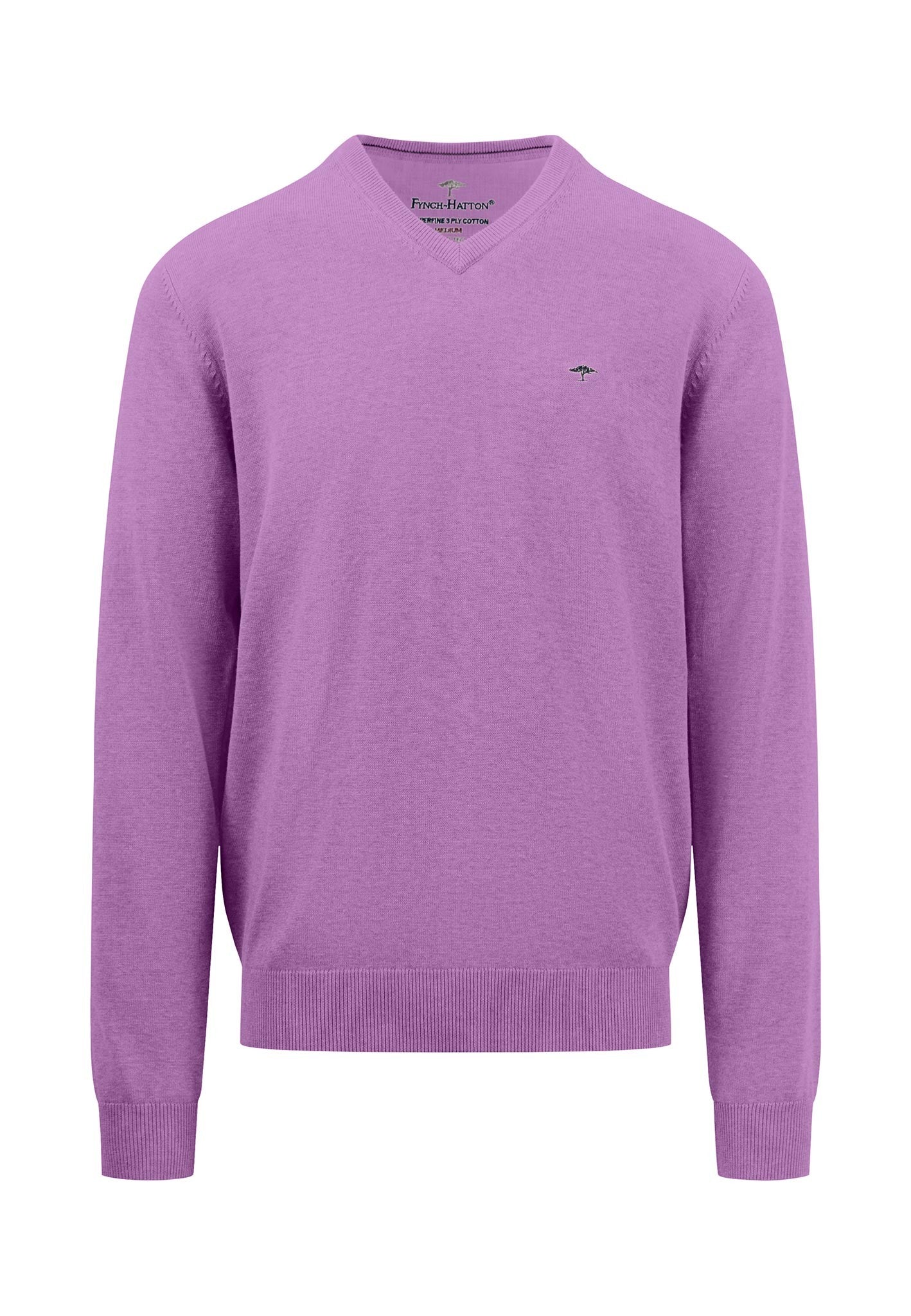 Fynch Hatton Classic V-Neck Cotton Sweater Lavender