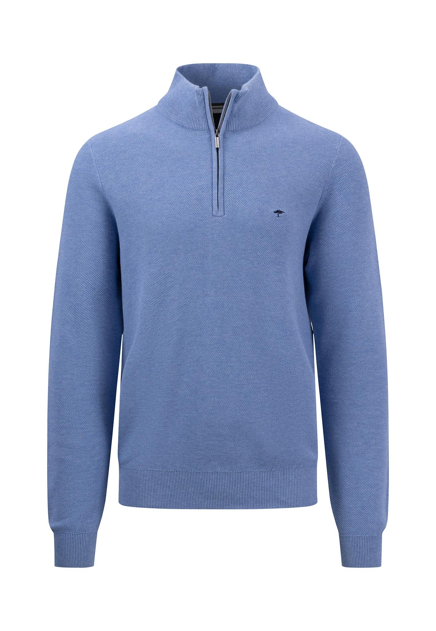Fynch Hatton Superfine Cotton Half Zip Sweater Blue