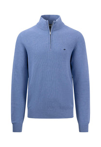 Fynch Hatton Superfine Cotton Half Zip Sweater Blue