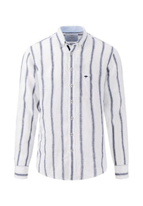 Fynch Hatton Pure Linen Shirt White Navy Stripe