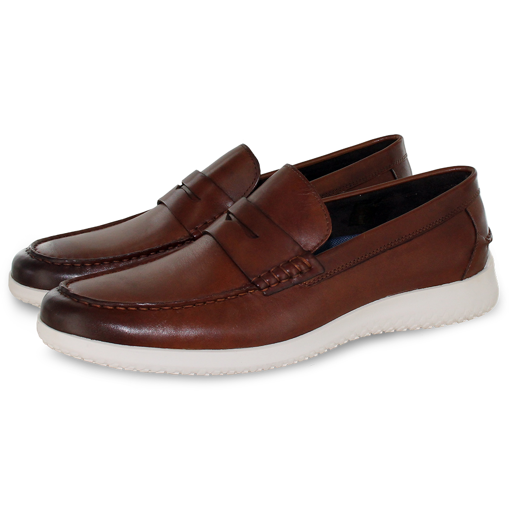 John White Tan Cruise Leather Loafer Shoes