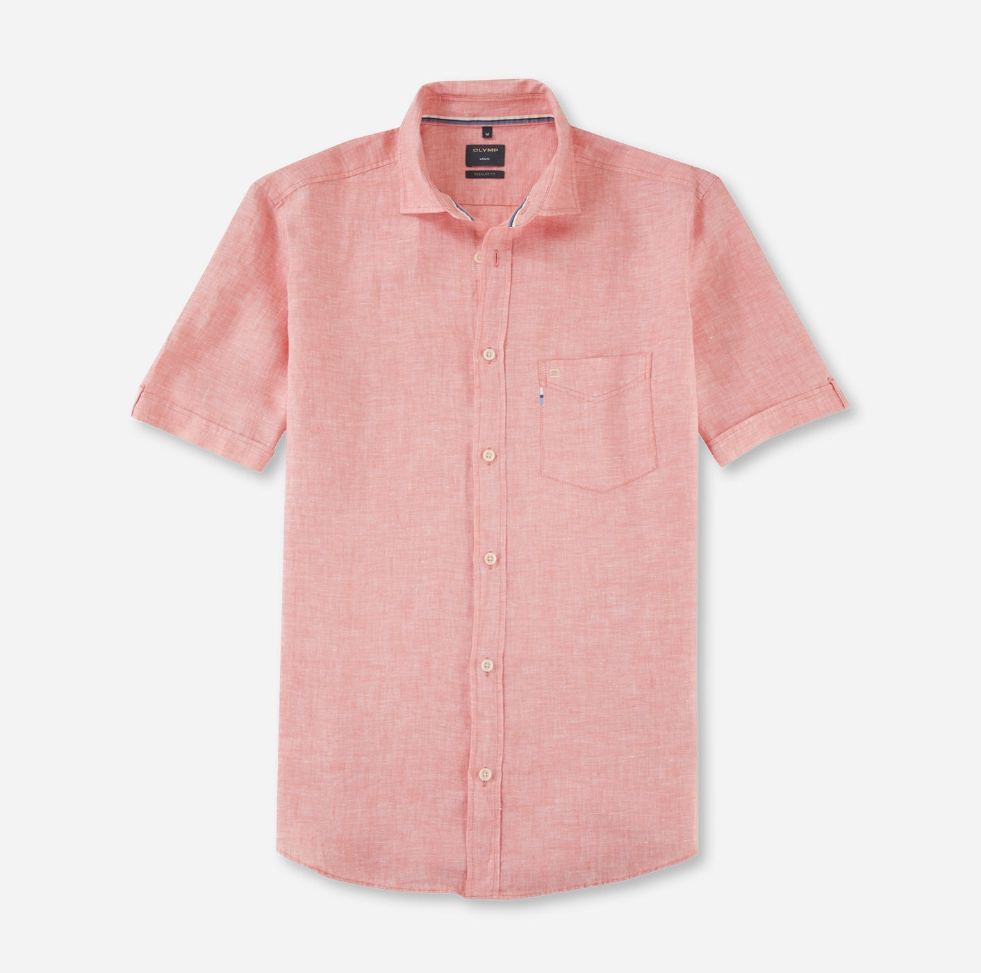 Olymp Regular Fit Linen Short Sleeve Shirt Pink
