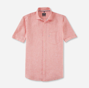 Olymp Regular Fit Linen Short Sleeve Shirt Pink