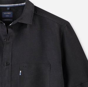Olymp Regular Fit Linen Short Sleeve Shirt Black