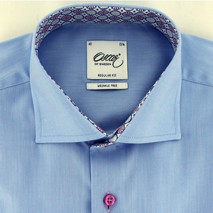 Oscar of Sweden Regular Fit Contrast Collar Shirt Blue