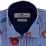 Load image into Gallery viewer, Claudio Lugli Gerbera Daisies on Stripes Shirt Navy
