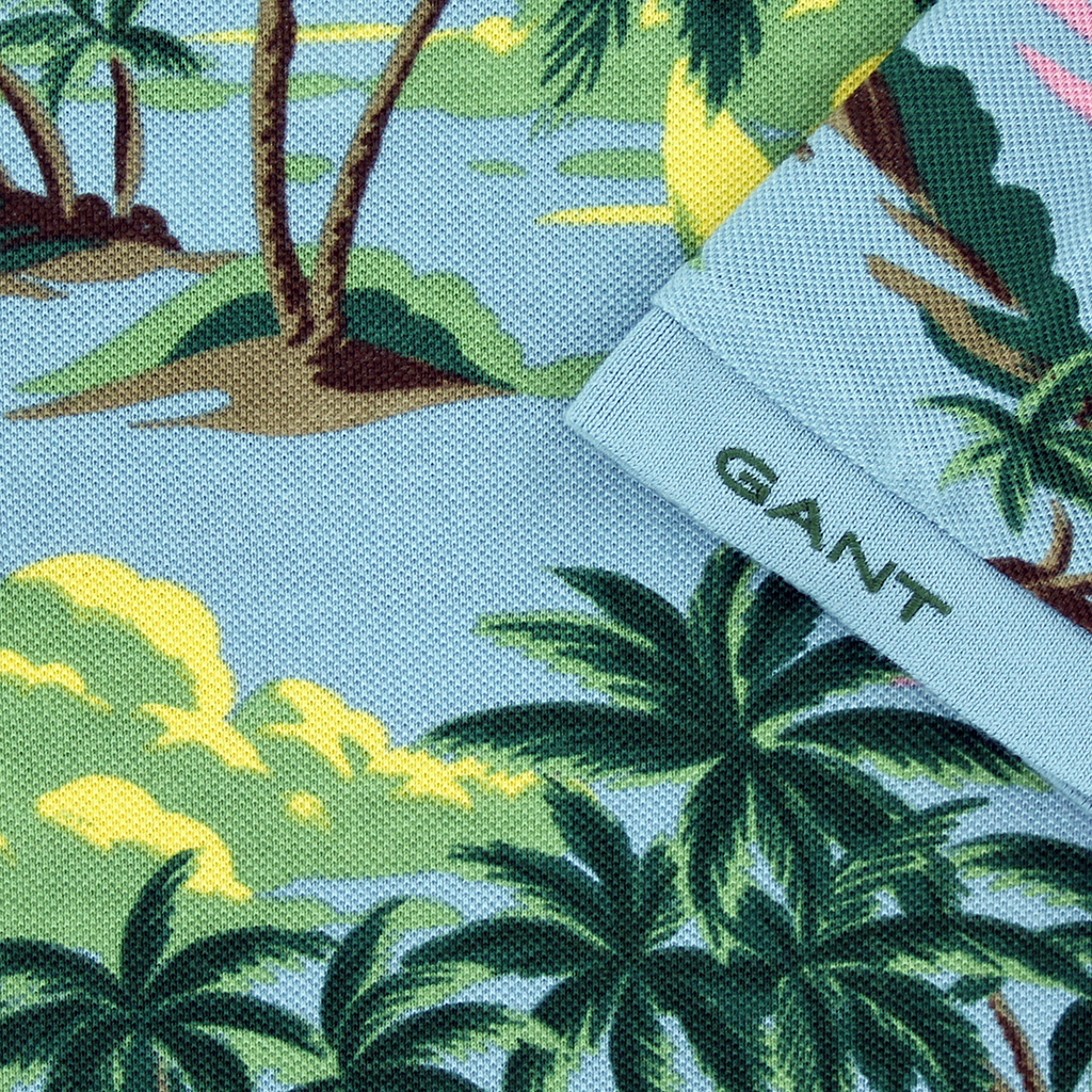 Gant Hawaii Print Polo Shirt Blue