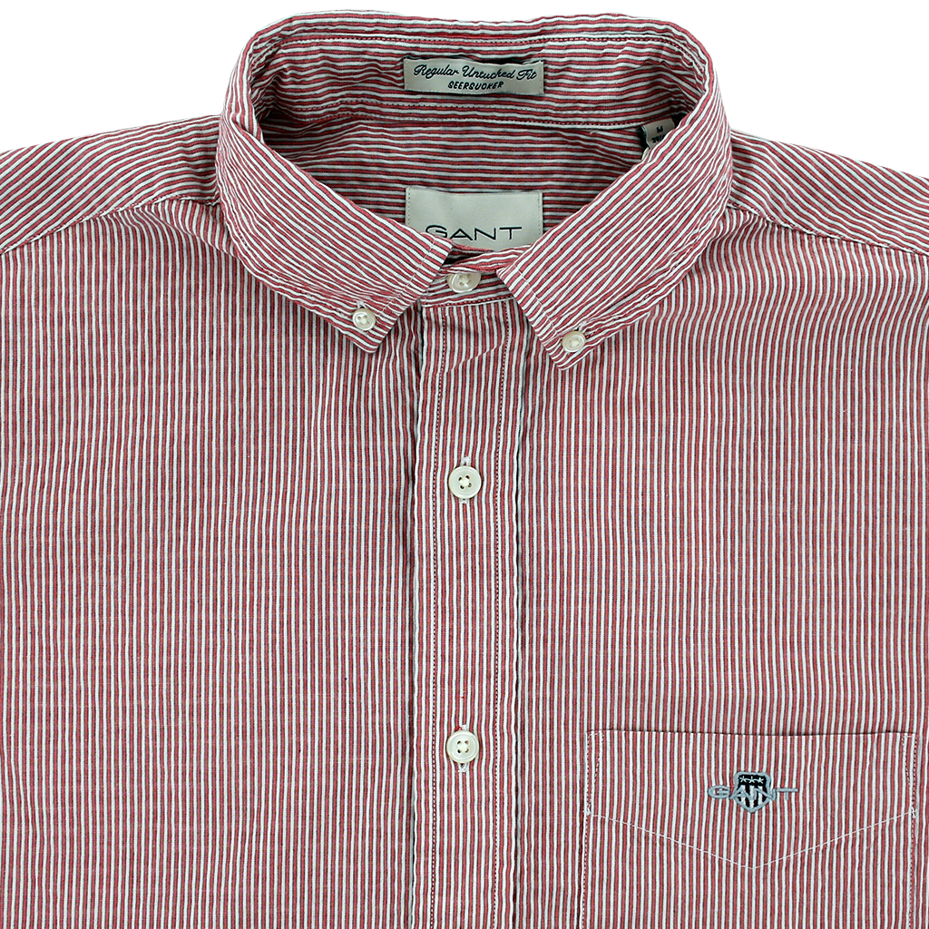 Gant Seersucker Stripe Short Sleeve Shirt Pink