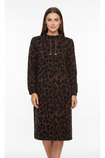 Load image into Gallery viewer, Brown Animal Print Jersey Dress
