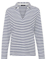 Load image into Gallery viewer, Olsen Indigo Striped Open Collar Polo Shirt
