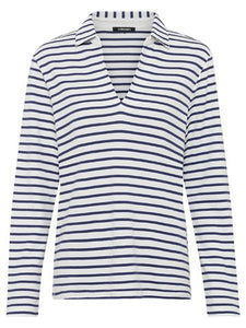 Olsen Indigo Striped Open Collar Polo Shirt