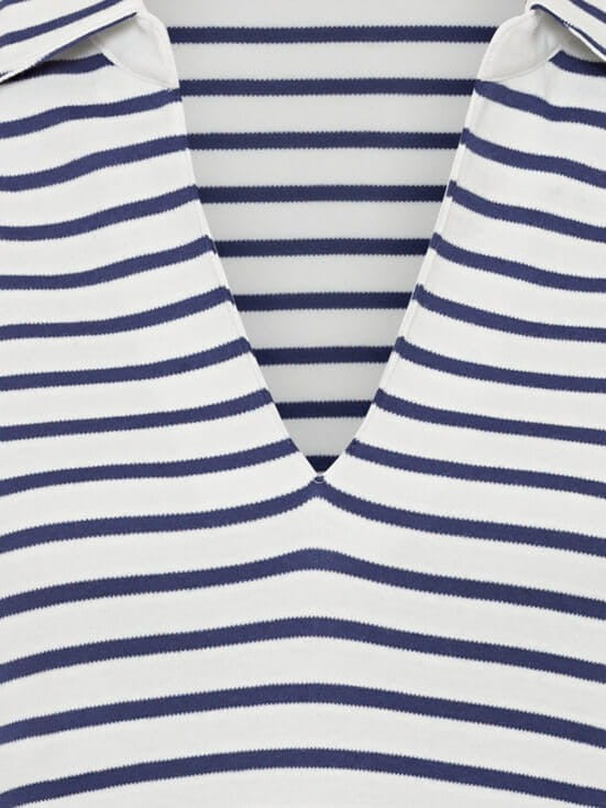 Olsen Indigo Striped Open Collar Polo Shirt