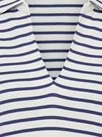 Load image into Gallery viewer, Olsen Indigo Striped Open Collar Polo Shirt
