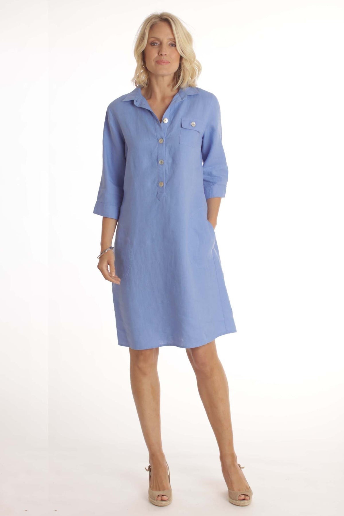 Pomodoro Blue Linen Dress