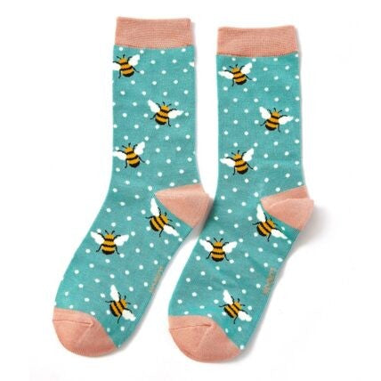 Miss Sparrow Bumble Bee Turquoise Socks