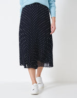 Load image into Gallery viewer, Crew Navy Polka Dot Pleated Skirt
