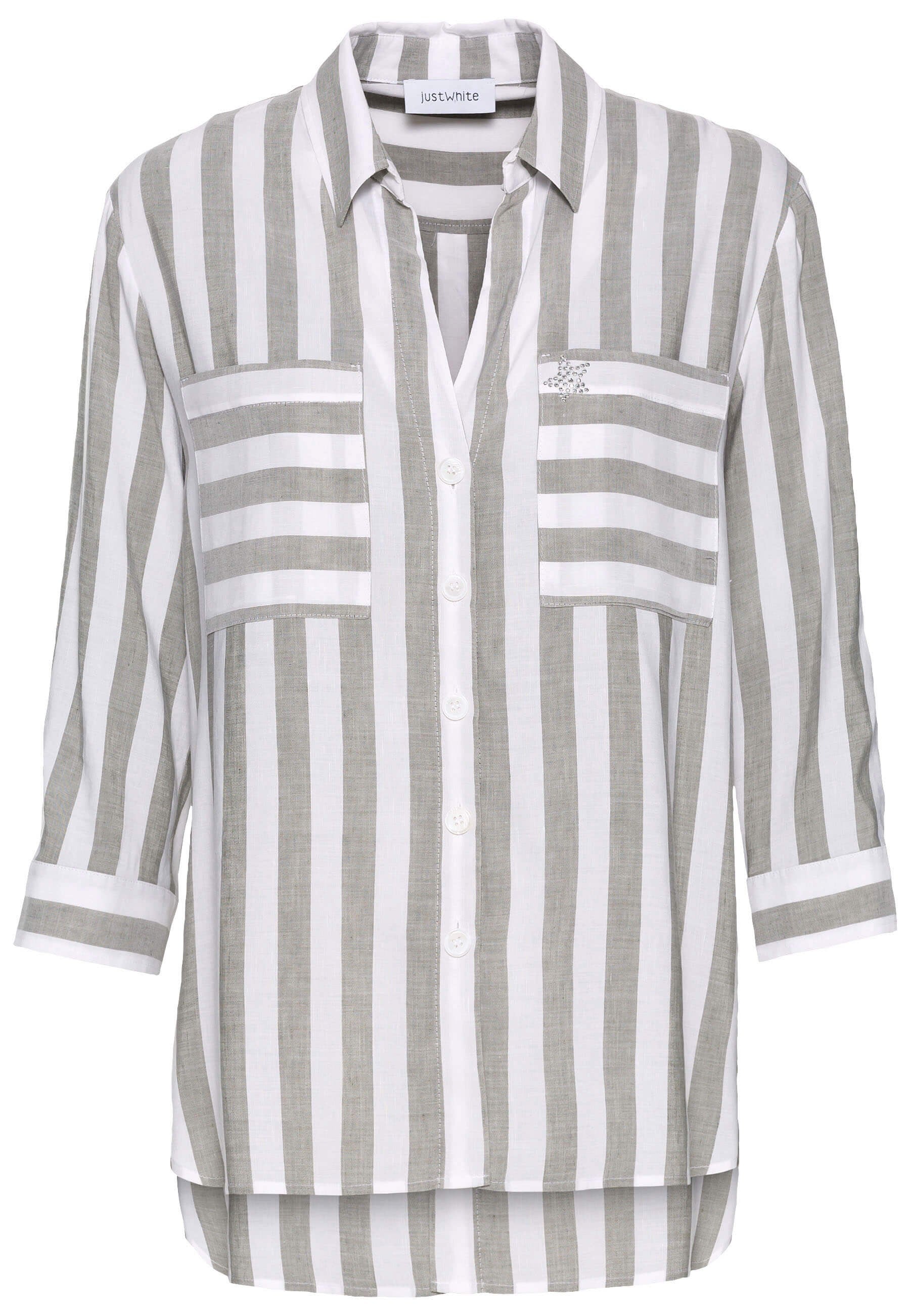 Just White Stripe Shirt Khaki