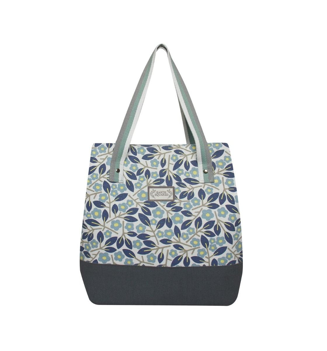 Earth Squared Floral Canvas Tote Bag Blue