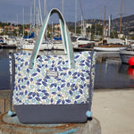 Load image into Gallery viewer, Earth Squared Floral Canvas Tote Bag Blue
