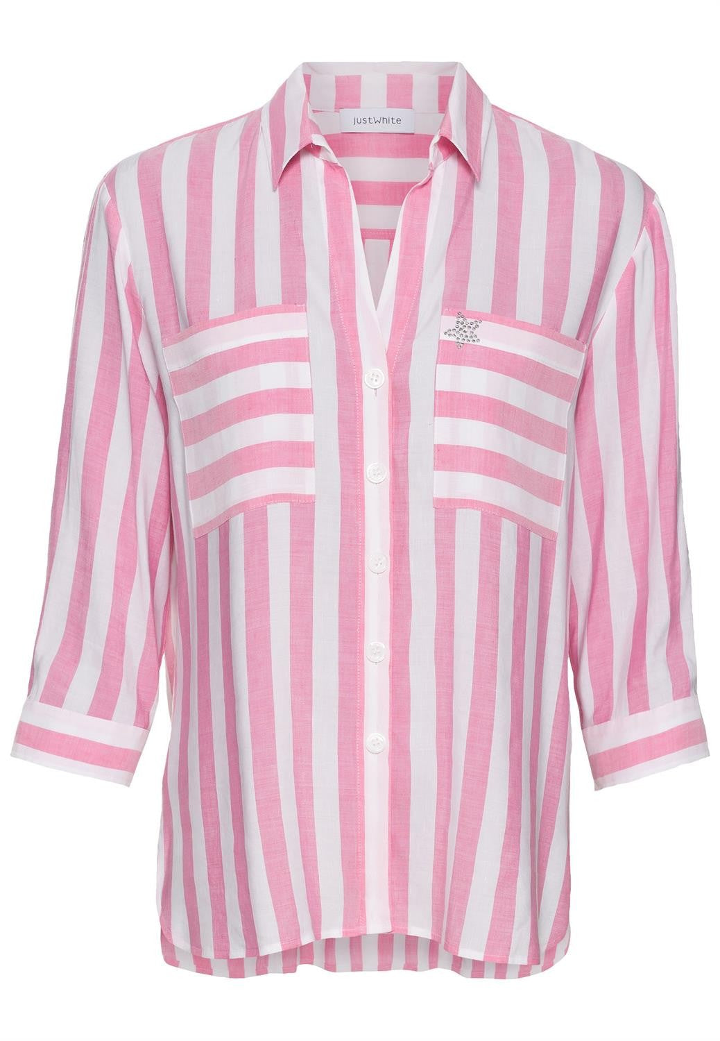 Just White Pink Stripe Blouse