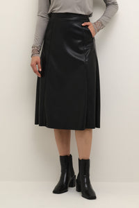 Cream Faux Leather Midi Skirt Black