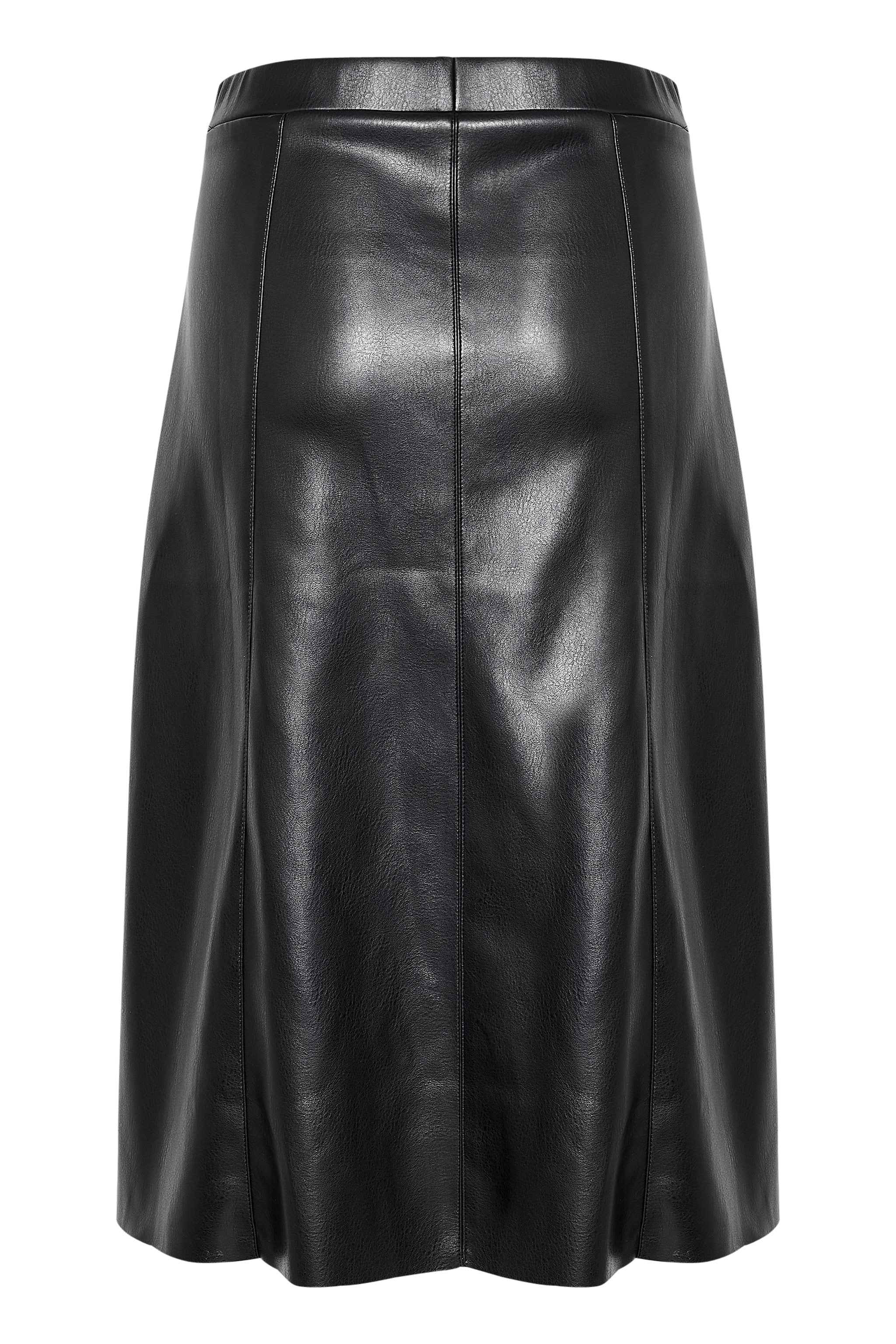 Cream Faux Leather Midi Skirt Black
