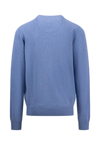 Fynch Hatton Classic V-Neck Cotton Sweater Blue