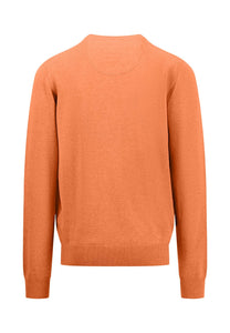 Fynch Hatton Classic V-Neck Cotton Sweater Papaya