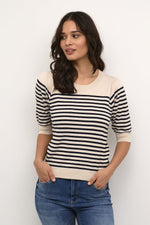 Load image into Gallery viewer, Culture Striped Short Sleeve Jumper Blue
