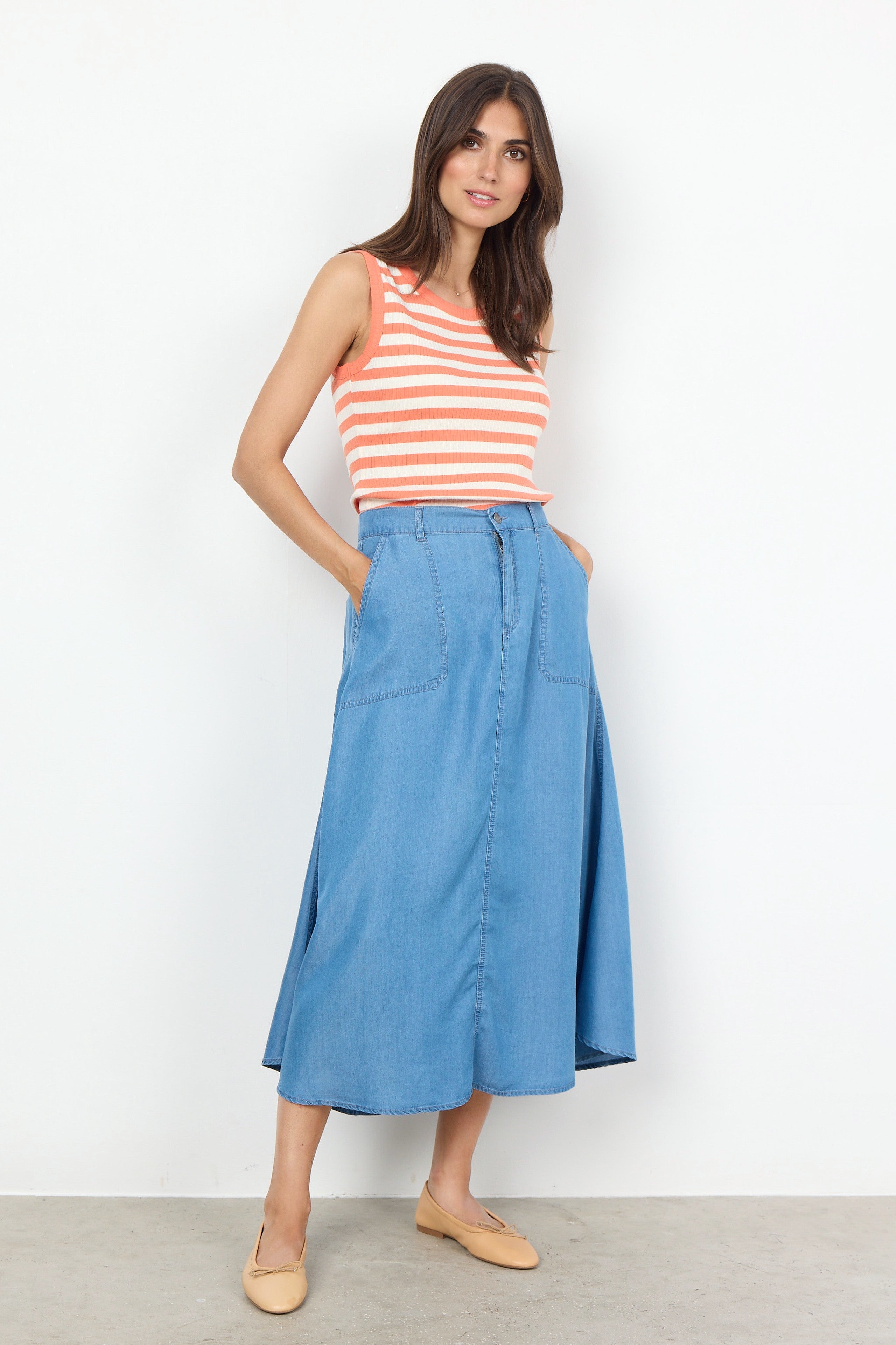 Soya Concept Denim Midi Skirt Blue