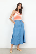 Load image into Gallery viewer, Soya Concept Denim Midi Skirt Blue
