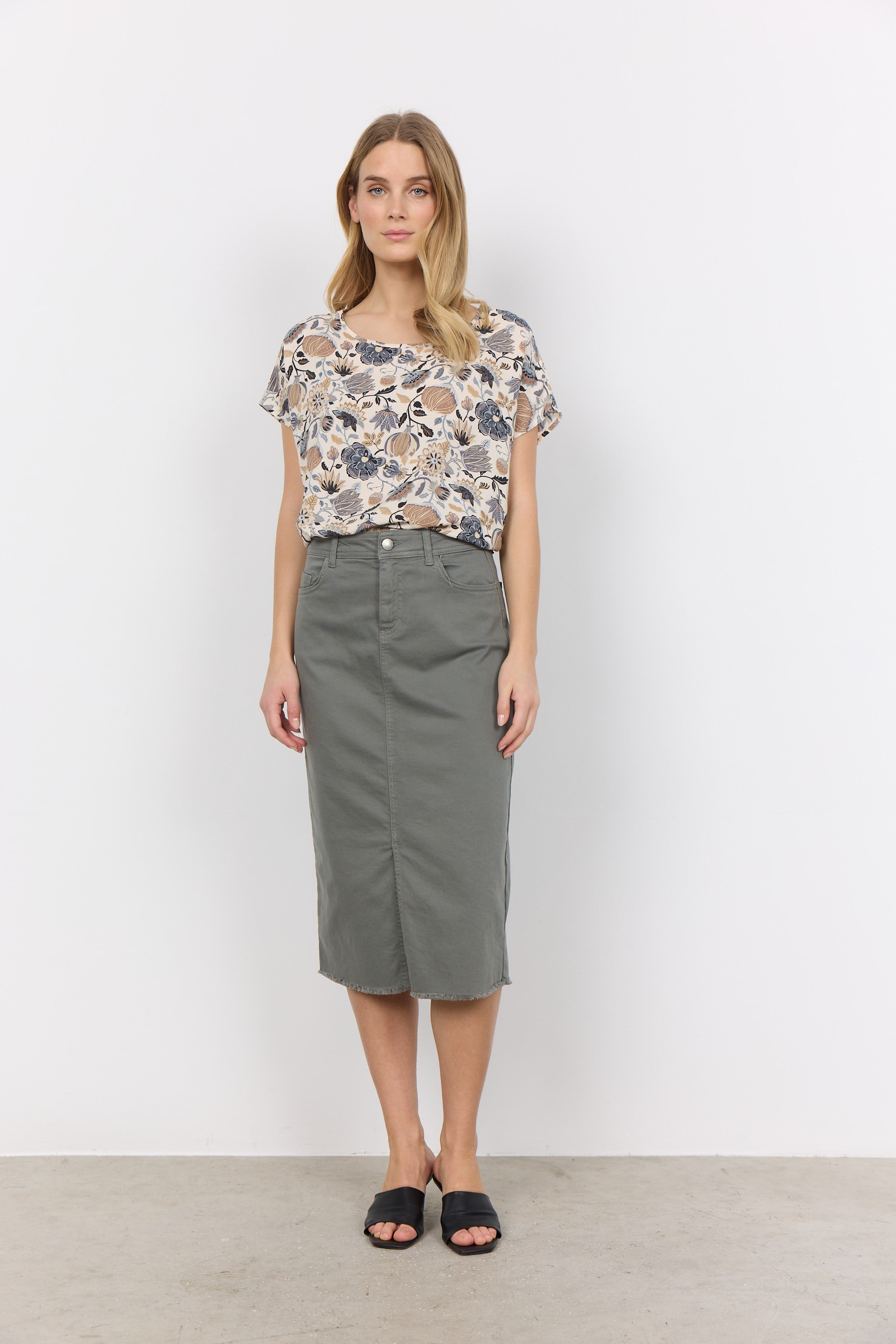 Soya Concept Denim Midi Skirt Grey