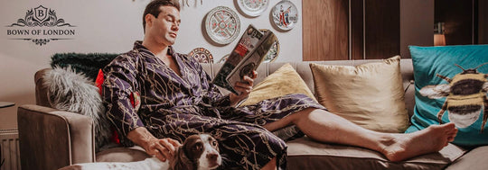 Man reading a magazine wearing a Dressing Gown