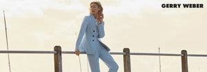 Woman wearing blue Gerry Weber blazer and trouser 