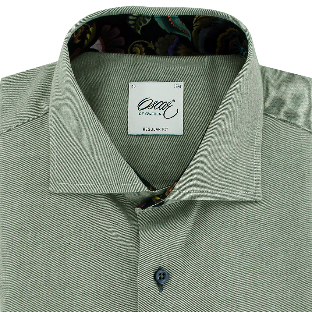 Oscar of Sweden Regular Fit Brushed Cotton Shirt Green