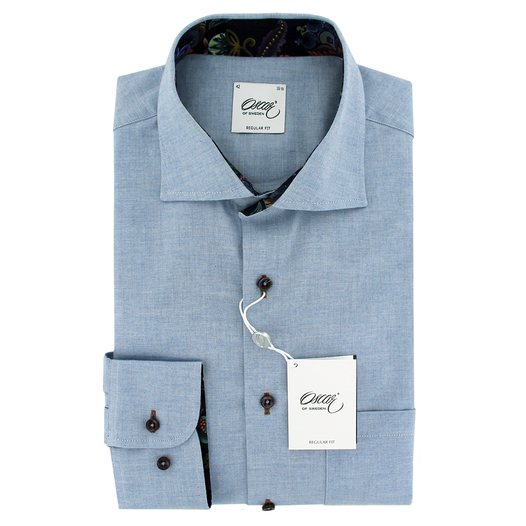 Oscar of Sweden Regular Fit Brushed Cotton Shirt Blue