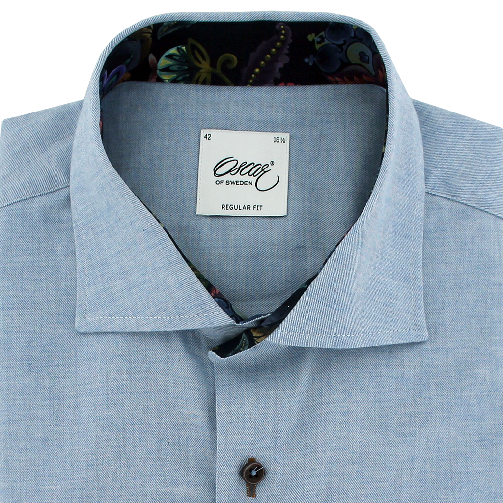 Oscar of Sweden Regular Fit Brushed Cotton Shirt Blue