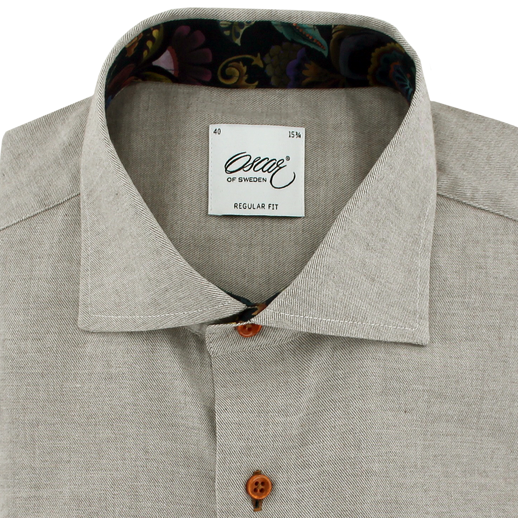 Oscar of Sweden Regular Fit Brushed Cotton Shirt Oatmeal