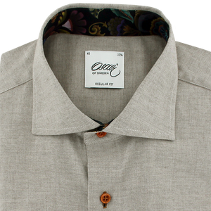 Oscar of Sweden Regular Fit Brushed Cotton Shirt Oatmeal