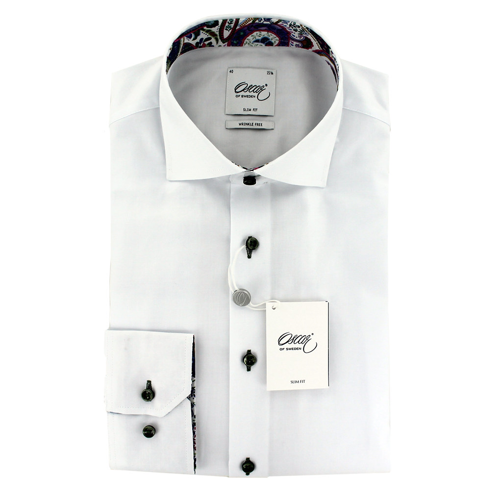 Oscar of Sweden Slim Fit Twill Shirt White