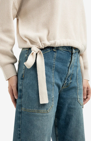 Beige Tie Detail Sweater