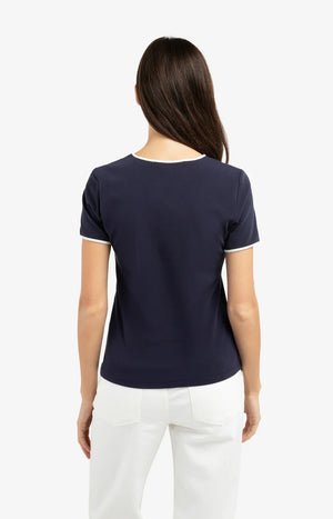 Navy Contrasting Trim T-Shirt