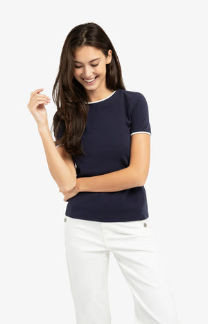 Navy Contrasting Trim T-Shirt