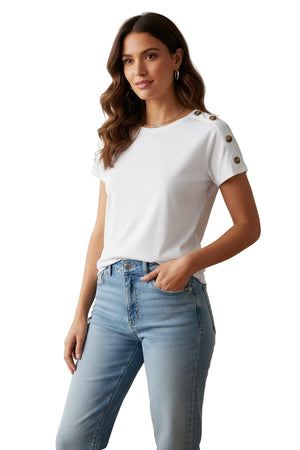 White Button Shoulder Top