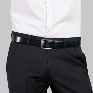 Navy London Leather Belt