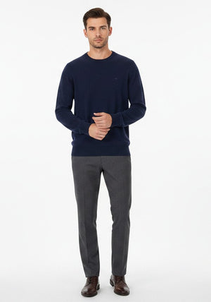 Navy Merino Cashmere Crew Neck Sweater