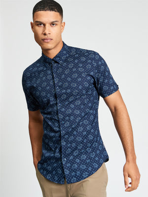 Navy Floral Geo Print Shirt