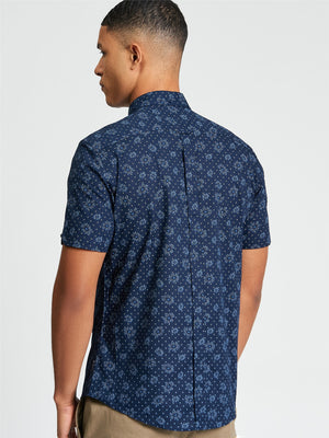 Navy Floral Geo Print Shirt