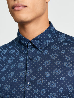 Navy Floral Geo Print Shirt